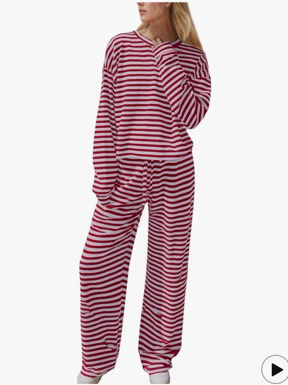 Red and White Striped Loungewear Set